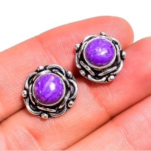 925 Sterling Silver & Charoite Gem Vintage Style